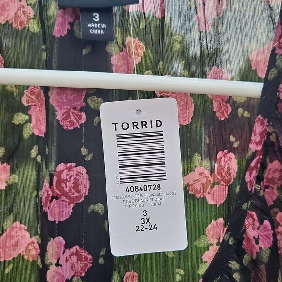 Torrid Black Pink Floral Sheer Blouse NWT Size 3X (22/24) - Picture 2 of 5